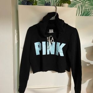 PINK black cropped hooded sweatshirt XS